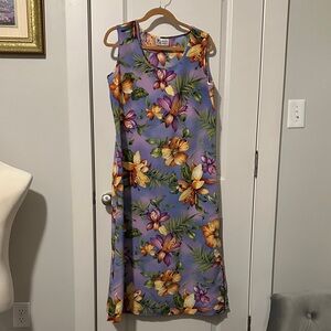 Maggie Sweet Tropical Floral Maxi Dress - Lavender and Orange/ Slits both sides
